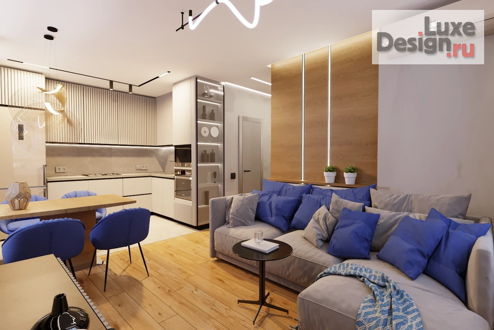 Дизайн интерьера трехкомнатной квартиры "Гостиная-кухня в 3-х комнатной квартире ЖК Абгрейд" (фото 1)