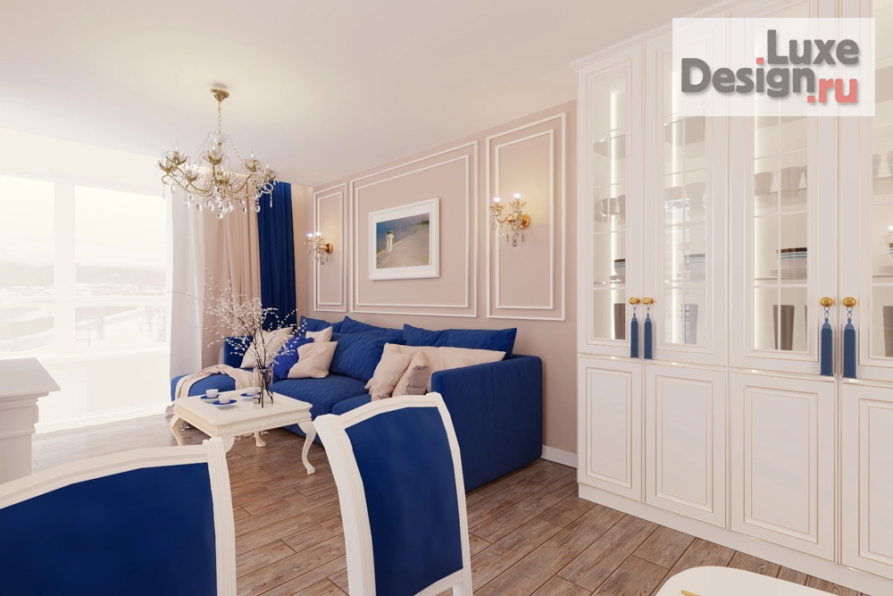 Дизайн интерьера трехкомнатной квартиры "Гостиная-кухня в 3-х комнатной квартире ЖК Фаворит" (фото 2)