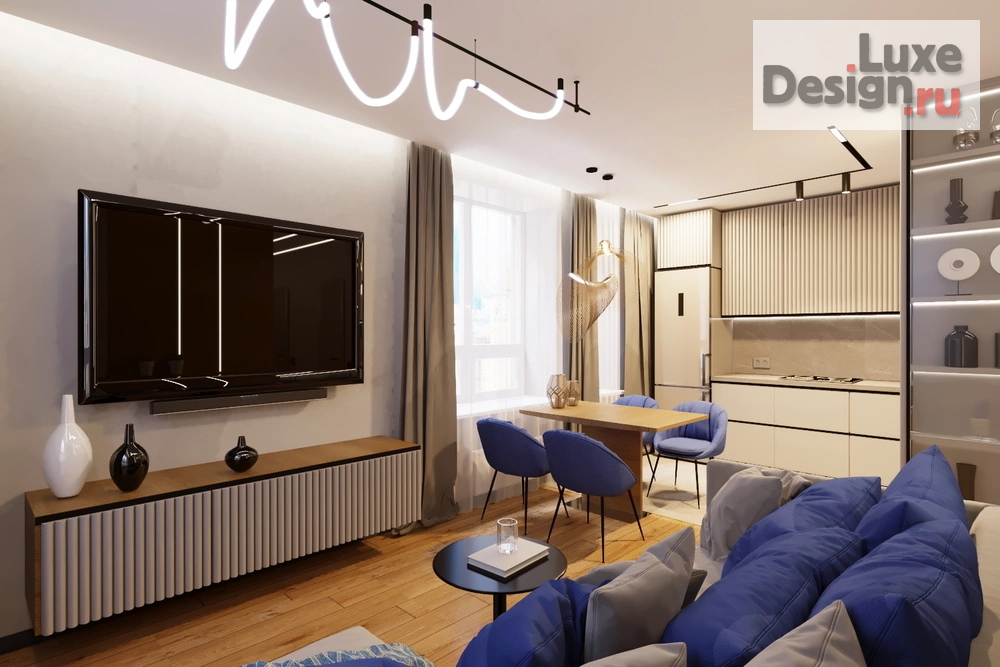 Дизайн интерьера трехкомнатной квартиры "Гостиная-кухня в 3-х комнатной квартире ЖК Абгрейд" (фото 2)