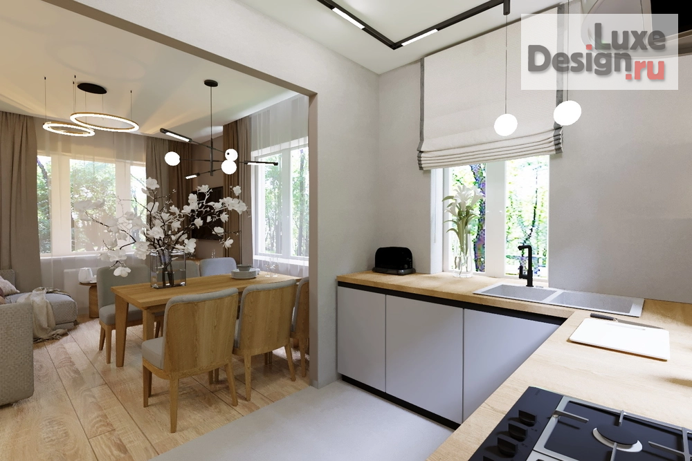 Дизайн интерьера загородного дома "Гостиная-кухня в доме с.Богословка" (фото 3)