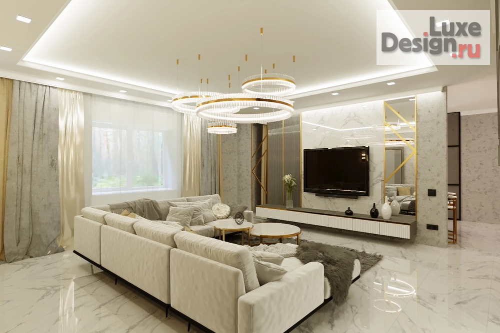 Дизайн интерьера загородного дома "Гостиная в доме с.Елюзань" (фото 1)