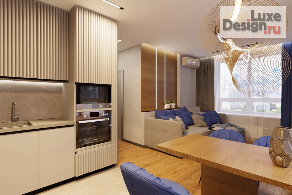 Дизайн интерьера трехкомнатной квартиры "Гостиная-кухня в 3-х комнатной квартире ЖК Абгрейд" (фото 3)