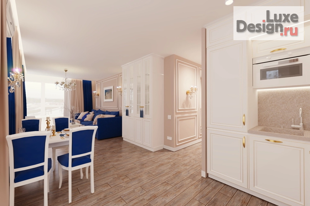 Дизайн интерьера трехкомнатной квартиры "Гостиная-кухня в 3-х комнатной квартире ЖК Фаворит" (фото 4)