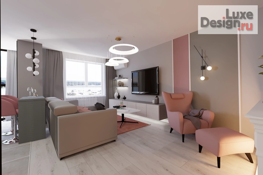 Дизайн интерьера трехкомнатной квартиры "Гостиная в 3-х комнатной квартире ЖК Созвездие" (фото 1)