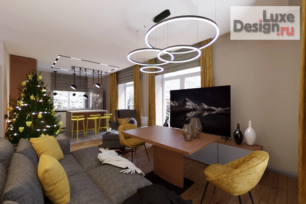 Дизайн интерьера загородного дома "Кухня -гостиная в доме с.Богословка" (фото 1)