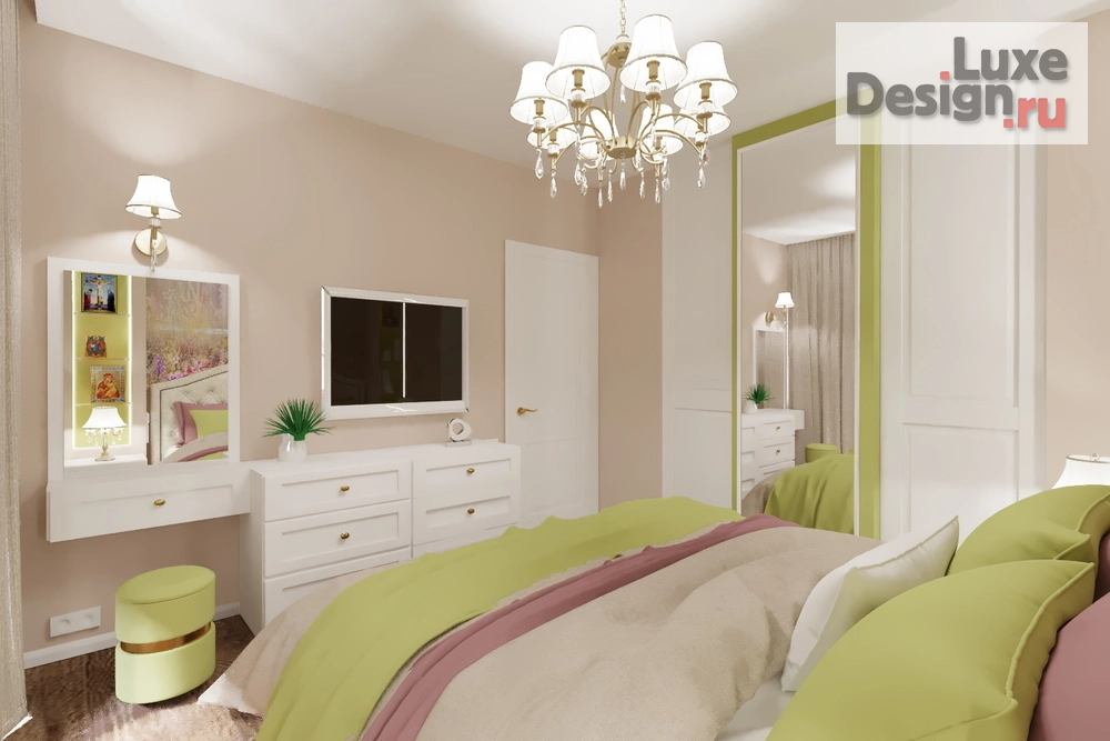 Дизайн интерьера трехкомнатной квартиры "Спальня в 3-х комнатной квартире ЖК Фаворит" (фото 2)