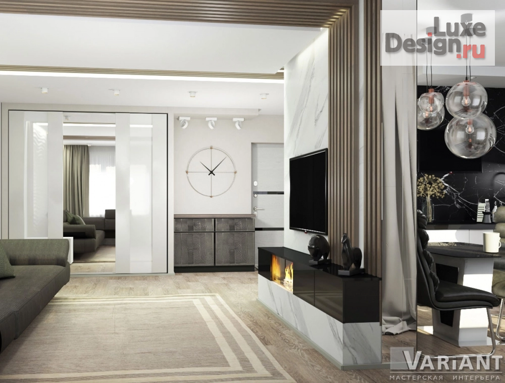 Дизайн интерьера гостиной "Кухня-гостиная в серых тонах " (фото 3)