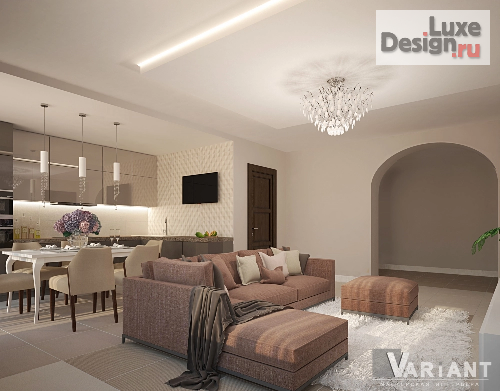Дизайн интерьера гостиной "Дизайн интерьера кухни-гостиной в ЖК Новые Сады" (фото 1)